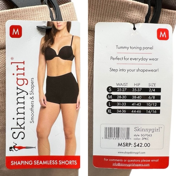 Skinnygirl Shaping Seamless Shorts Size Medium 3 Pack Black Taupe Tan Biker New - Picture 3 of 6